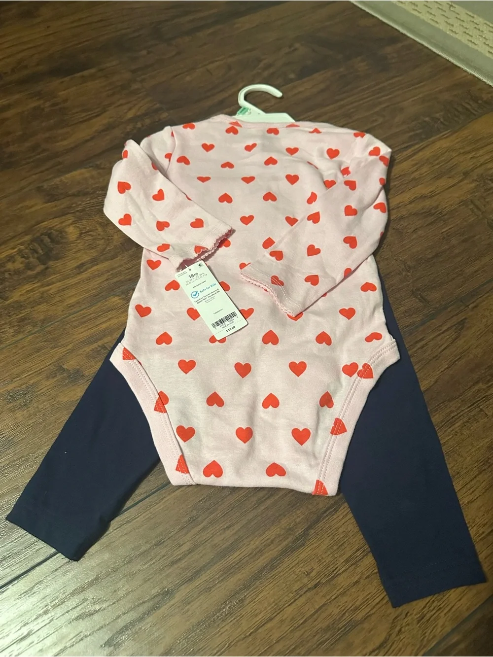 Carter's Pink Heart Print Long-Sleeve Bodysuit with Navy Pants